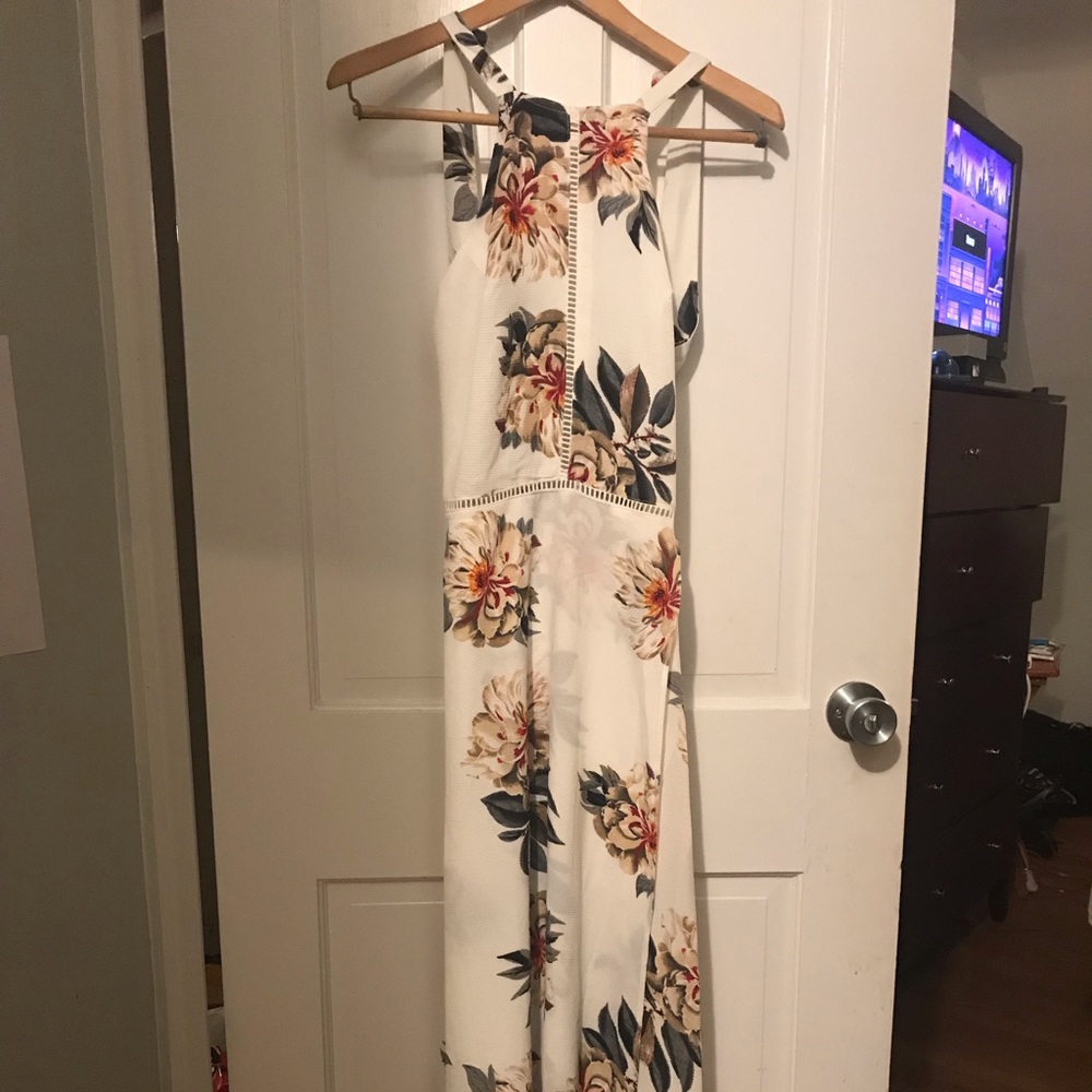 High Neck Bohemian Maxi Dress with Tie Detail